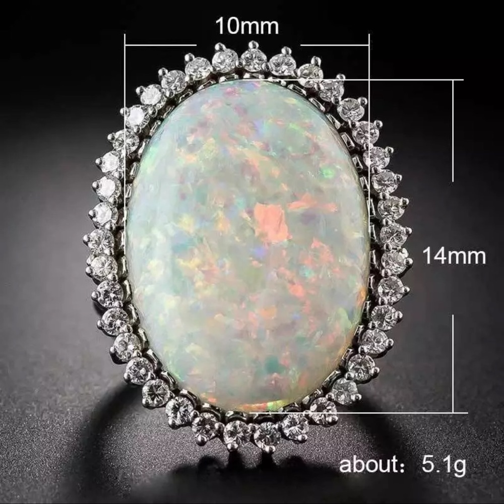 ✨New Opal and Diamond Halo Ring - Picture 3 of 3